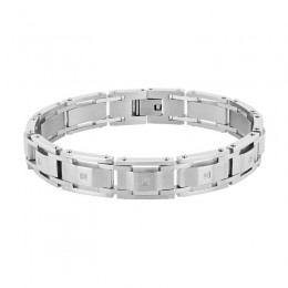 Stainless Steel Link Bracelet with 1/20CTW White Diamonds