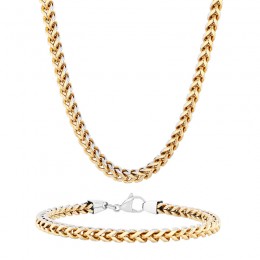 Yellow IP Stainless Steel Franco Link Chain & Bracelet Set