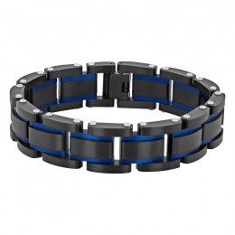 Stainless Steel Black & Blue Finish Brick Bracelet
