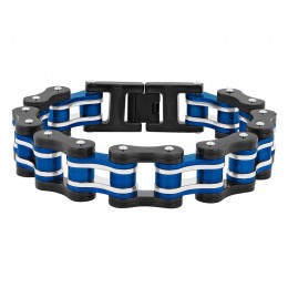 Stainless Steel Black & Blue Gear Bracelet