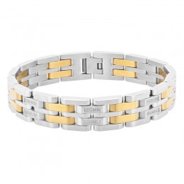 1/2 CTW Stainless Steel Yellow Finish Double Row Men