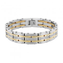 Classic Yellow and white Stainless Steel Link Bracelet with White Diamonds