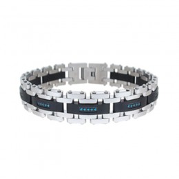 1/6 CTW Stainless Steel and Black Link Bracelet with Blue Diamonds