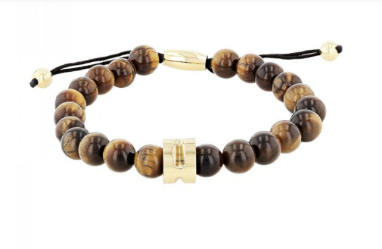 A men's beaded bracelet with beads made from tiger eye stone