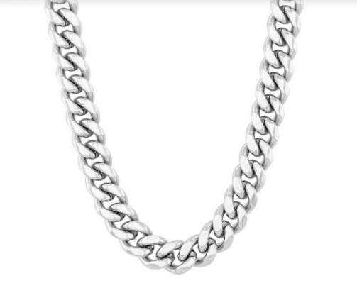A white stainless steel men's chain link necklace
