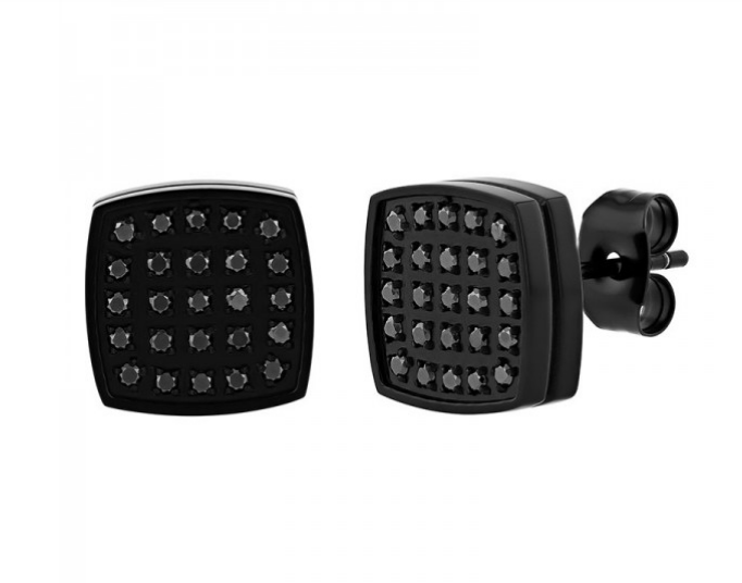 A pair of black stainless steel and black diamond mens earrings