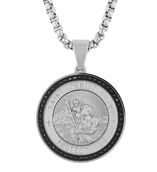 A stainless steel and black diamond men's medallion mecklace