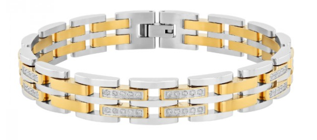 Men's stainless steel diamond link bracelet