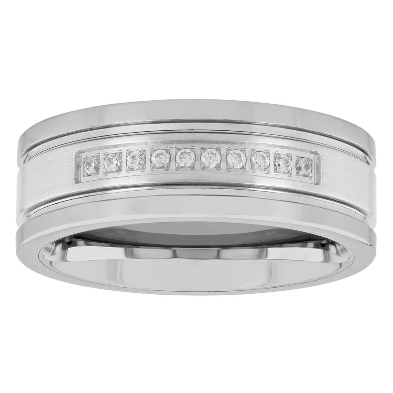 1/10 CTW Diamond Men's Tungsten Grooved Wedding Band, 8mm